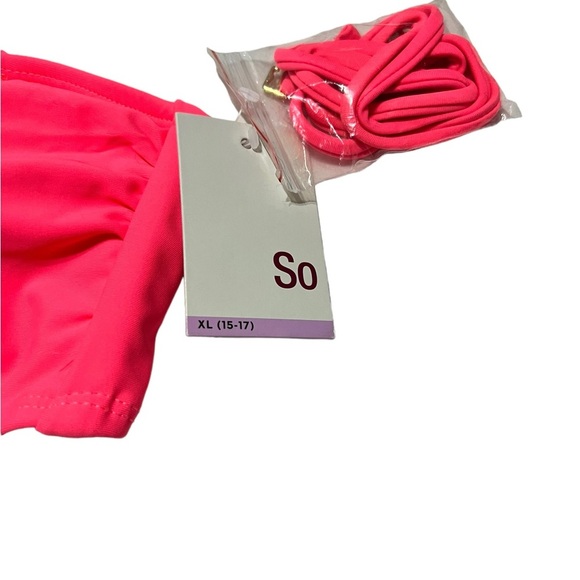 Bandeau Bikini Top NWT. Size XL. Neon Coral. Juniors Knot Front Bandeau - Picture 5 of 6